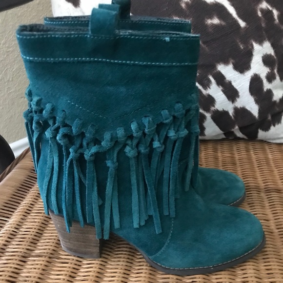 teal fringe boots